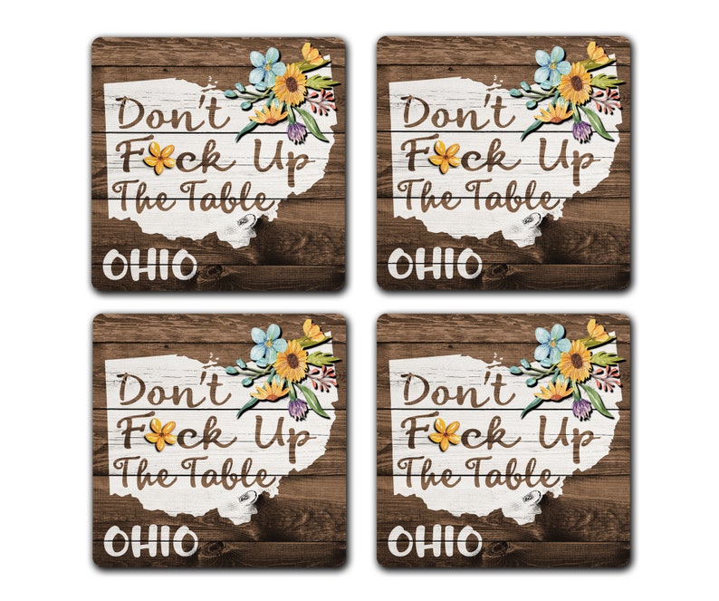 OHIO State Pride Don't Fck Up The Table Souvenir 4pc Coaster Gift Set image 2