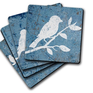 Blue Bird On Branch 4pc Drink Coaster Set Home Decor Housewarming Gift Idea image 5