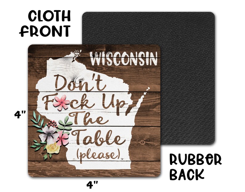 WISCONSIN State Pride Don't Fck Up The Table Souvenir 4pc Coaster Gift Set Madison Milwaukee image 4