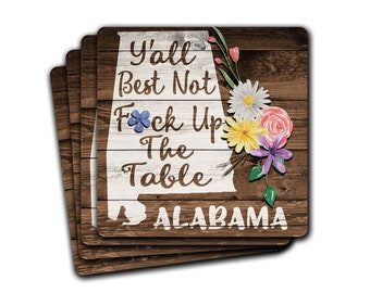 Alabama State Pride F*ck Up The Table Souvenir 4pc Cork Coaster Gift Set