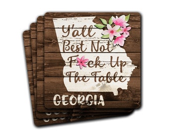 GEORGIA State Pride Dont F*ck Up The Table Souvenir 4pc Drink Coaster Gift Set