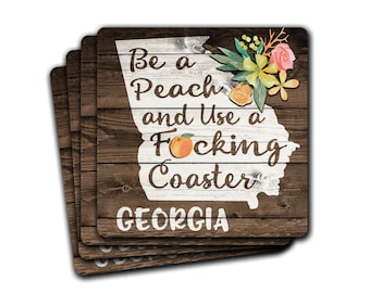 GEORGIA PEACH State Pride Use A F*cking Coaster Souvenir 4pc Drink Coaster Gift Set