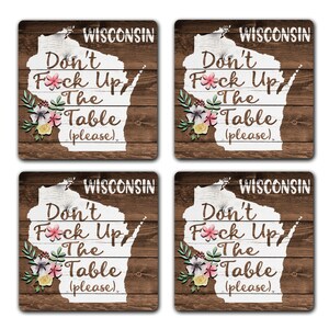 WISCONSIN State Pride Don't Fck Up The Table Souvenir 4pc Coaster Gift Set Madison Milwaukee image 5