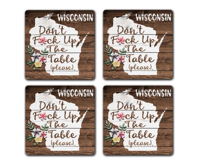 WISCONSIN State Pride Don't Fck Up The Table Souvenir 4pc Coaster Gift Set Madison Milwaukee image 5