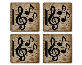 Treble Clef Music Notes Drink Coaster Set of 4 Gift Idea for Music Piano Guitar Teacher Student