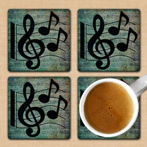 Treble Clef Music Notes Drink Coaster Set of 4 Gift Idea for Music Piano Guitar Teacher Student image 4