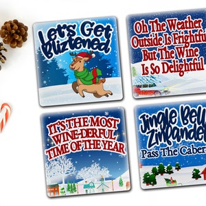 Christmas Wine Funny Holiday Pun Cute Retro Coaster Gift Set of 4 image 2