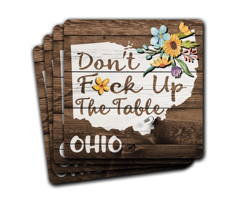 OHIO State Pride Don't Fck Up The Table Souvenir 4pc Coaster Gift Set image 1