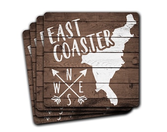 East Coaster Drink Coasters Gift Set of 4 Housewarming New York  NYC Florida Georgia North South Carolina Vermont Maine