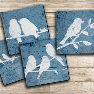 Blue Bird On Branch 4pc Drink Coaster Set Home Decor Housewarming Gift Idea image 2