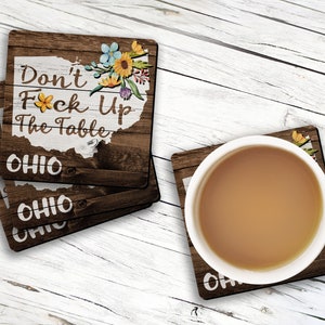 OHIO State Pride Don't Fck Up The Table Souvenir 4pc Coaster Gift Set image 3