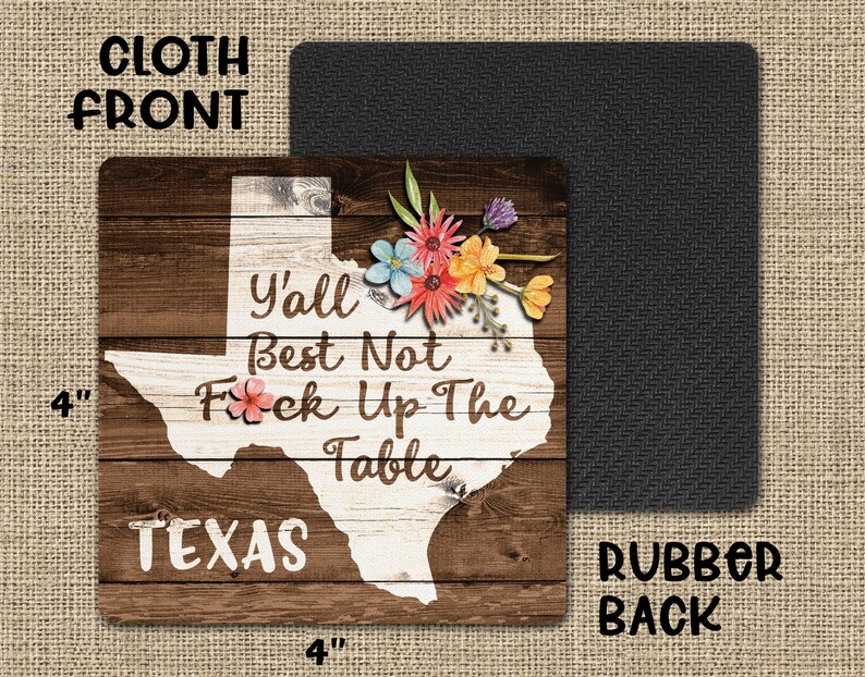 Funny TEXAS State Pride Fck Up The Table Souvenir 4pc Coaster Gift Set image 3