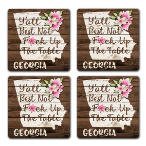 GEORGIA State Pride Dont Fck Up The Table Souvenir 4pc Drink Coaster Gift Set image 4