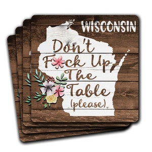 WISCONSIN State Pride Don't Fck Up The Table Souvenir 4pc Coaster Gift Set Madison Milwaukee image 1