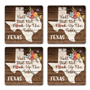 Funny TEXAS State Pride Fck Up The Table Souvenir 4pc Coaster Gift Set image 4