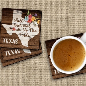 Funny TEXAS State Pride Fck Up The Table Souvenir 4pc Coaster Gift Set image 2