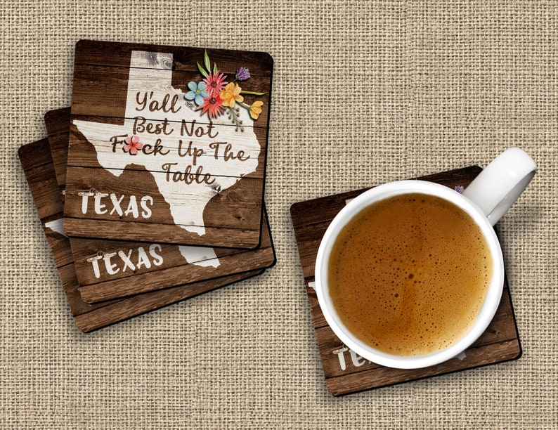 Funny TEXAS State Pride Fck Up The Table Souvenir 4pc Coaster Gift Set image 2