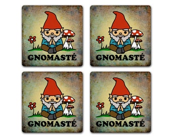 Gnomaste Meditating Yoga Gnome Coaster 4pc Set Namaste Bohemian Boho