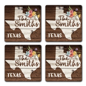 TEXAS State Pride Custom Name 4pc Drink Coaster Gift Set Personalized Monogram Name Hostess Anniversary Housewarming Decoration image 3