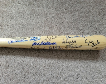 Multi-Signed Louisville Slugger Baseball Bat w Holo COA Mays, Ryan, Aaron, Berra, Kaline + More