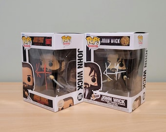 TWO! Keanu Reeves Signed Autographed John Wick Funko Pops w/ COA Neo The Matrix