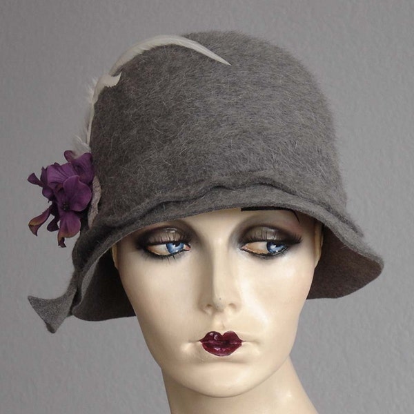 Gray Heathered Felt Cloche Hat On Sale