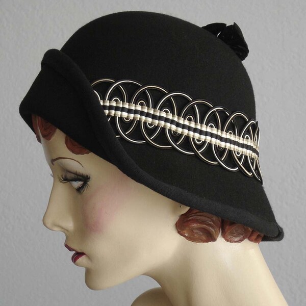 Black Felt Art Deco Cloche Hat