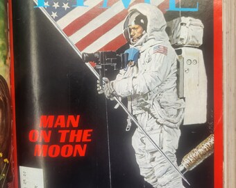 Vintage Time-tijdschriften met de Man on the Moon-editie... gebonden bibliotheekverzamelaarseditie