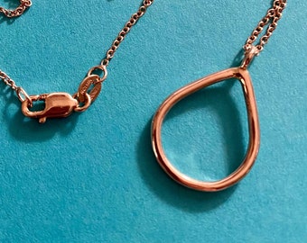 14k Solid Rose Gold Delicate Teardrop Necklace - 16 or 18 inches