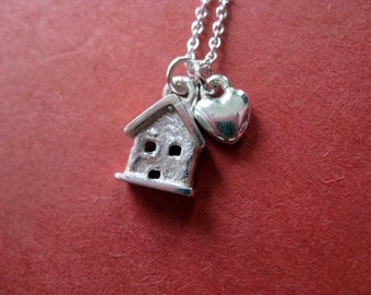 Tiny House and Heart Necklace Sterling Silver