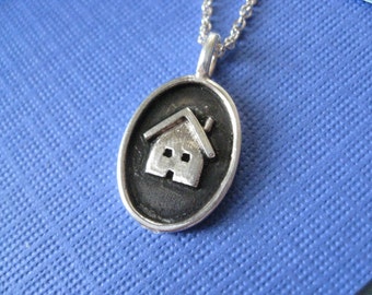 Antique House Charm Necklace Sterling Silver