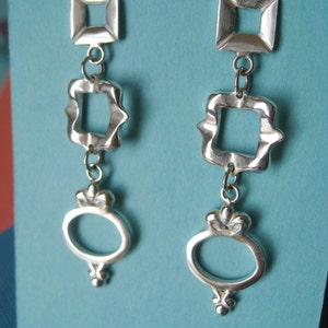 Triple Frame Dangle Earrings Post Earrings Sterling Silver