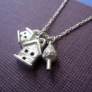 Charm Necklace Double House and Tree Sterling Silver image 2