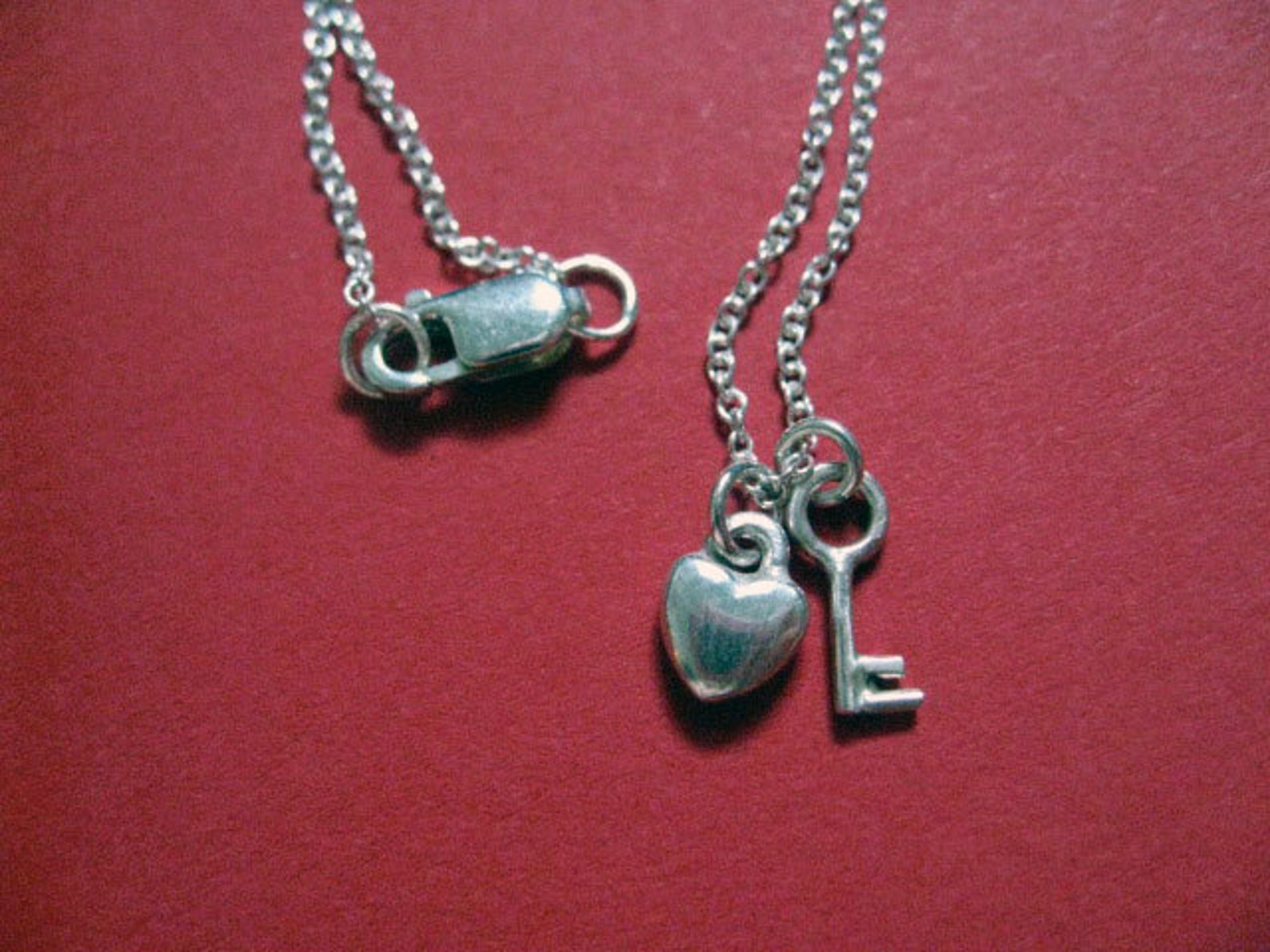 Tiny Heart and Key Charm Necklace Sterling Silver Etsy