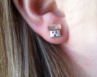 Sterling Silver Stud Earrings.  Tiny Cottage Post Earrings