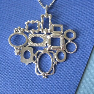 Sterling Silver Miniature Frame Collage Necklace Long Chain