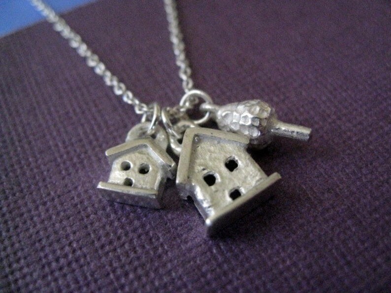 Charm Necklace Double House and Tree Sterling Silver image 1