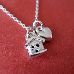 Teeny House and Heart Charm Necklace. Sterling Silver