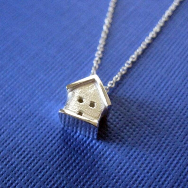 Sterling Silver Tiny 3D House Necklace Etsy