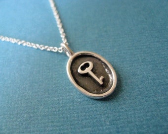 Sterling Silver Antique Key Charm Necklace