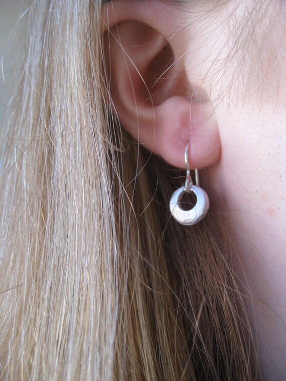 Satin Finish Sterling Silver Dangle Earrings Texture Bubble