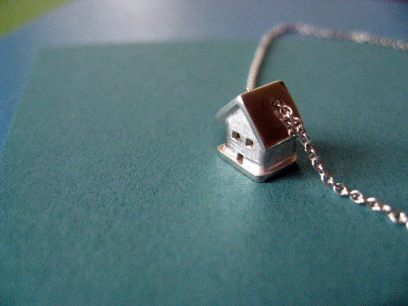 Sterling Silver Tiny 3D House Necklace Etsy