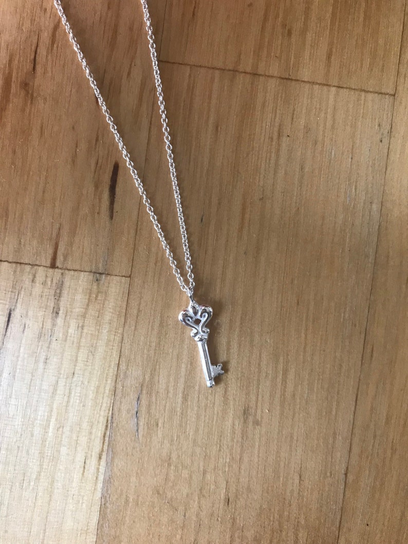 Silver Key Necklace thin chain Delicate charm