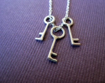 Three Keys Necklace.  Mother's Necklace. Sterling Silver.