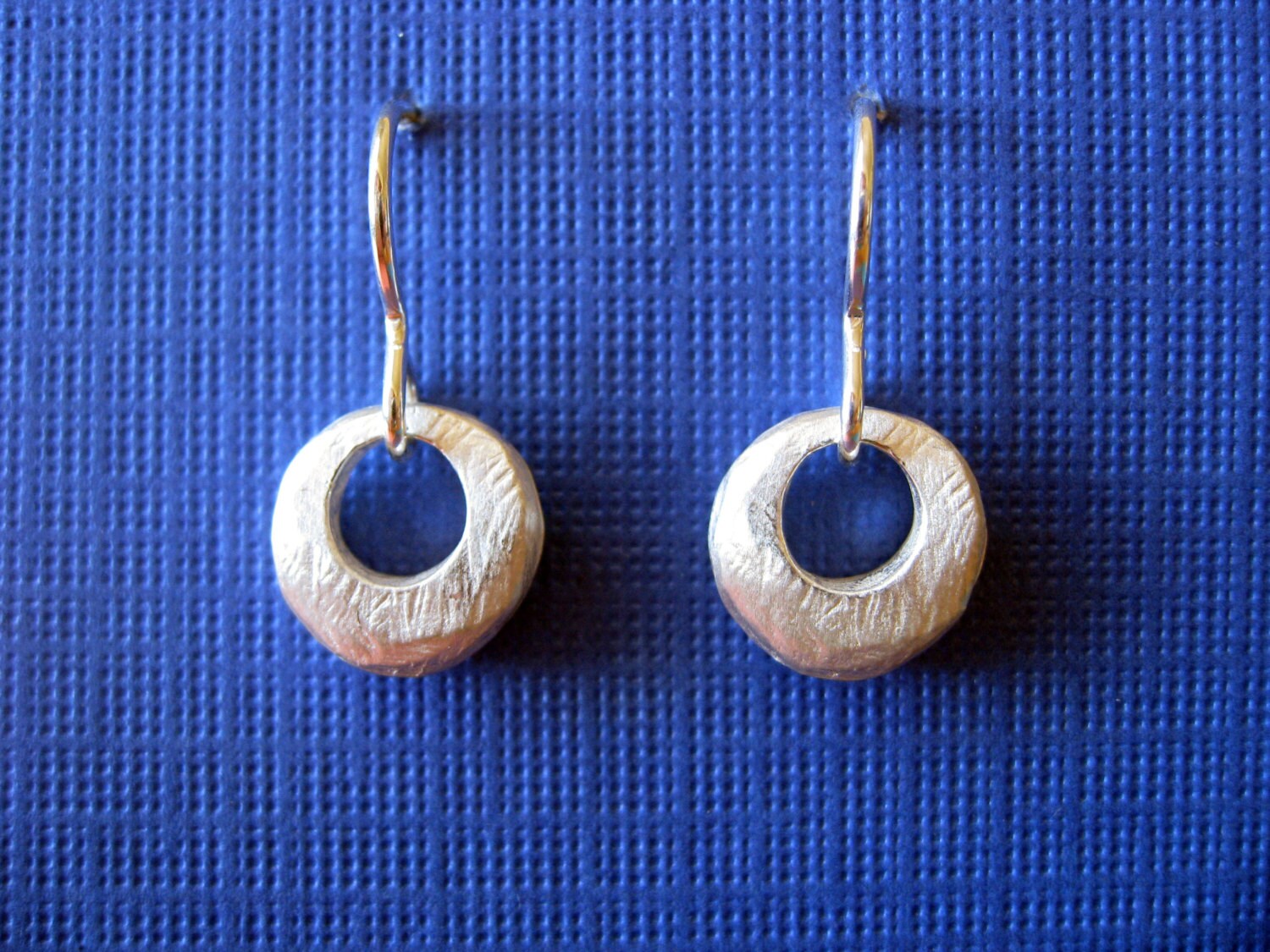 Satin Finish Sterling Silver Dangle Earrings Texture Bubble