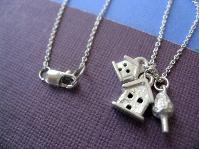 Charm Necklace Double House and Tree Sterling Silver image 4