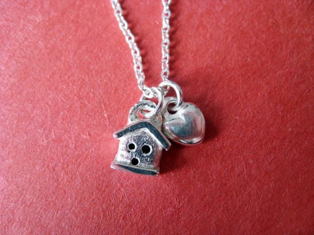 Teeny House and Heart Charm Necklace. Sterling Silver - Etsy