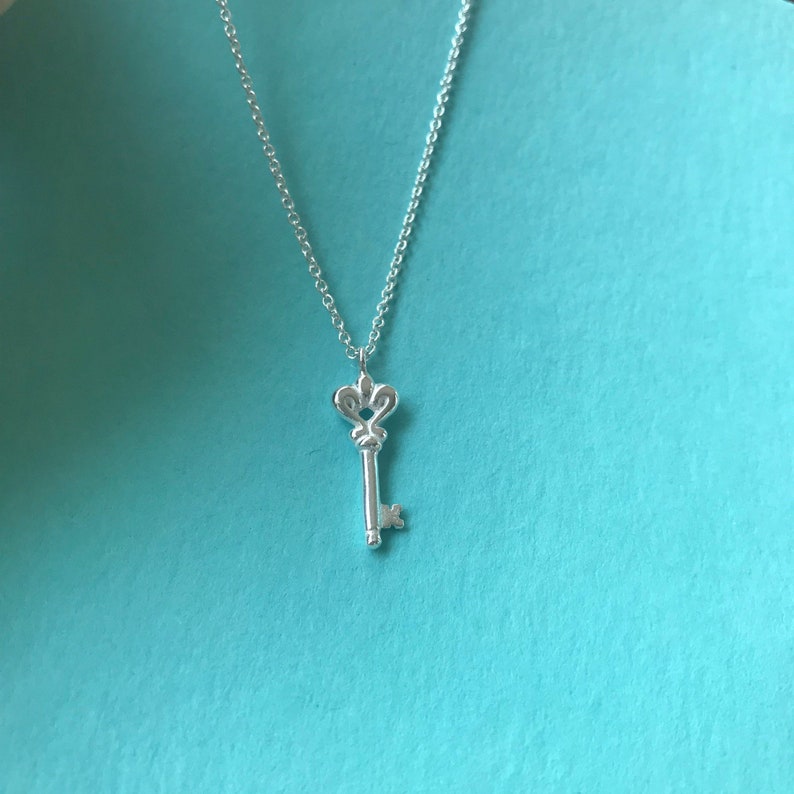 Silver Key Necklace thin chain Delicate charm