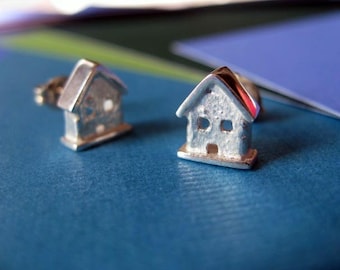 Tiny House Stud Earrings Sterling Silver Posts