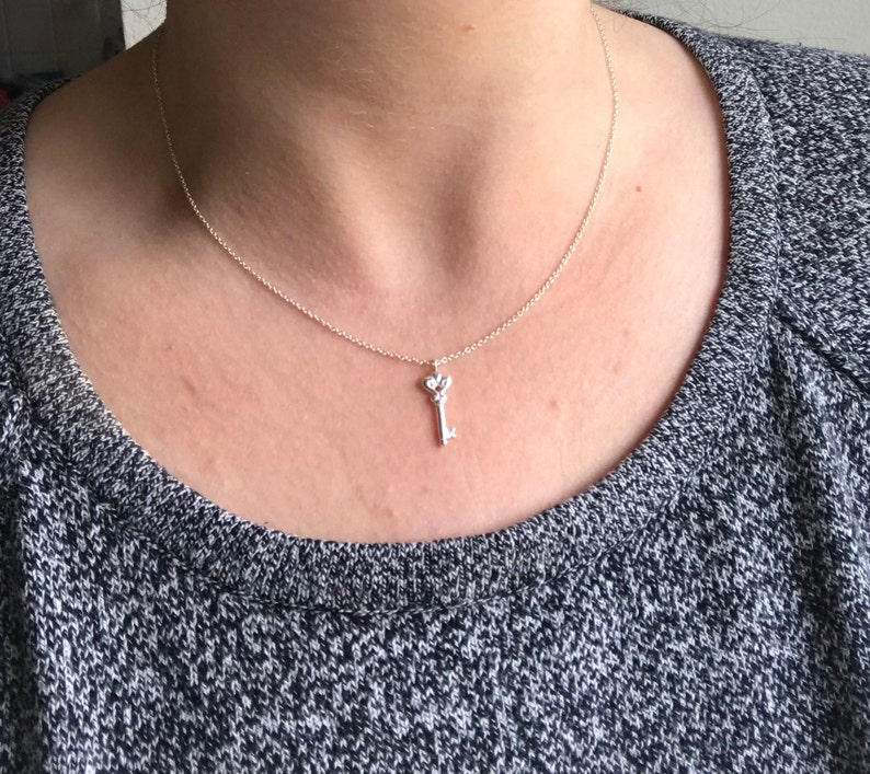 Silver Key Necklace thin chain Delicate charm